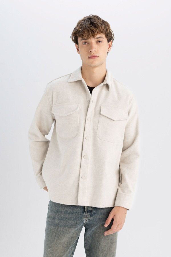 DEFACTO DEFACTO Relax Fit Relaxed Fit Acrylic Blend Plain Long Sleeve Shirt Jacket