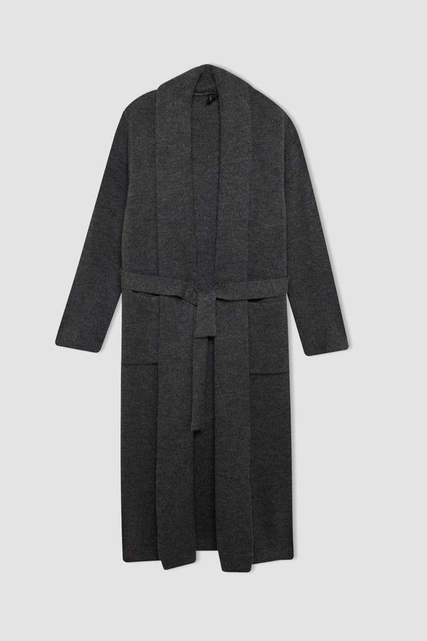 DEFACTO DEFACTO Relax Fit Shawl Collar Belted Long Cardigan