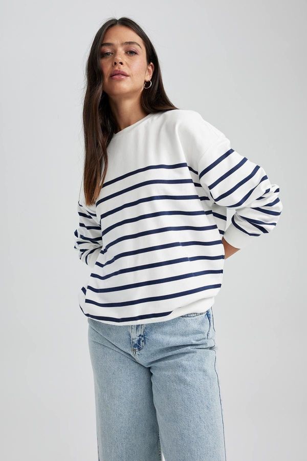 DEFACTO DEFACTO Relax Fit Striped Crew Neck Sweatshirt