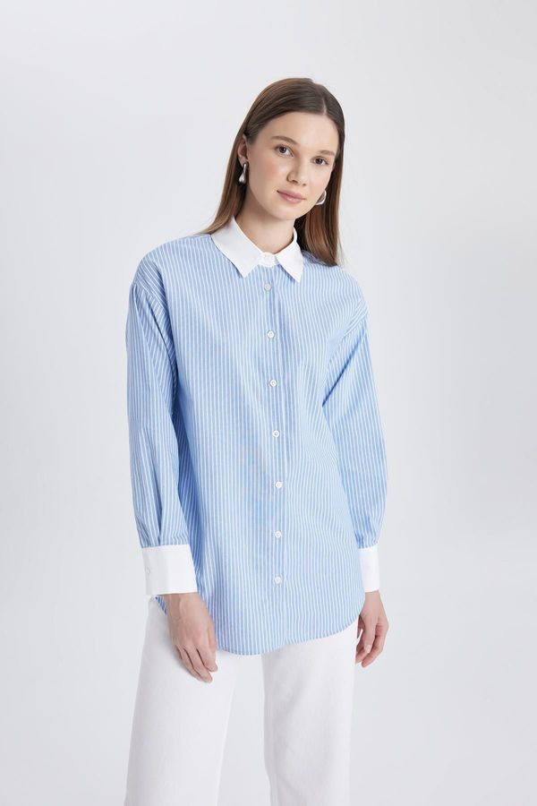 DEFACTO DEFACTO Relax Fit Striped Poplin Long Sleeve Shirt Tunic