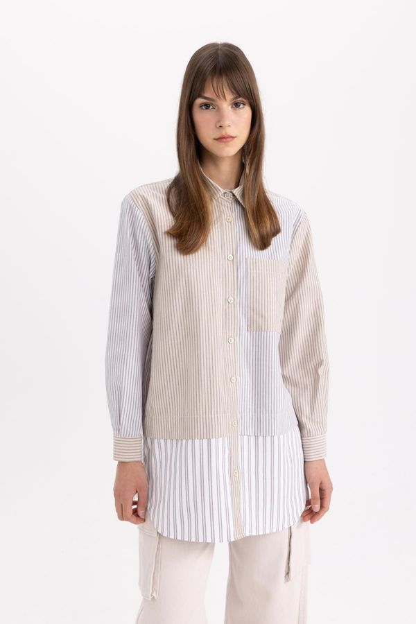 DEFACTO DEFACTO Relax Fit Striped Poplin Long Sleeve Shirt Tunic