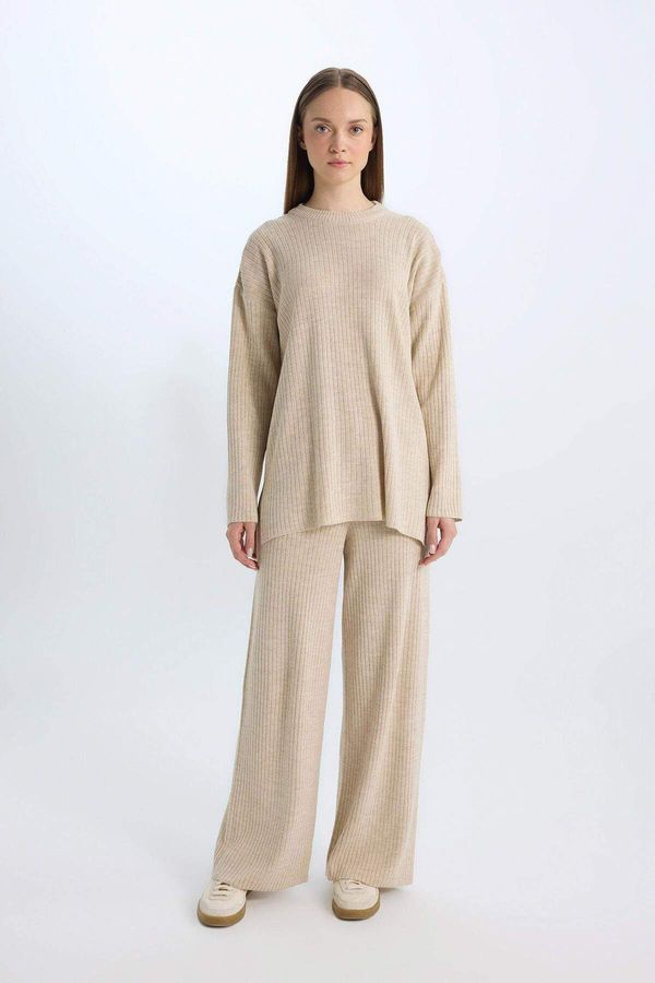 DEFACTO DEFACTO Relax Fit Wide Leg Basic Straight Elastic Waist Knitwear Trousers