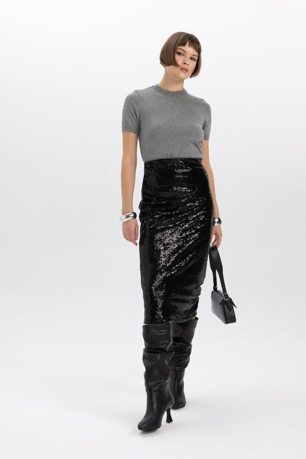 DEFACTO DEFACTO Sequined Normal Waist Lined Midi Skirt