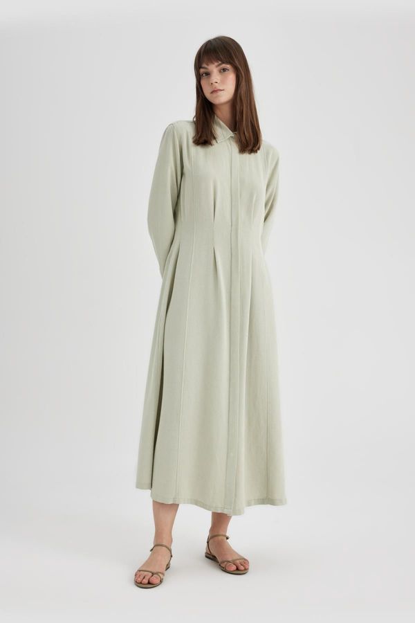 DEFACTO DEFACTO Shirt Collar Linen Blend Long Sleeve Dress