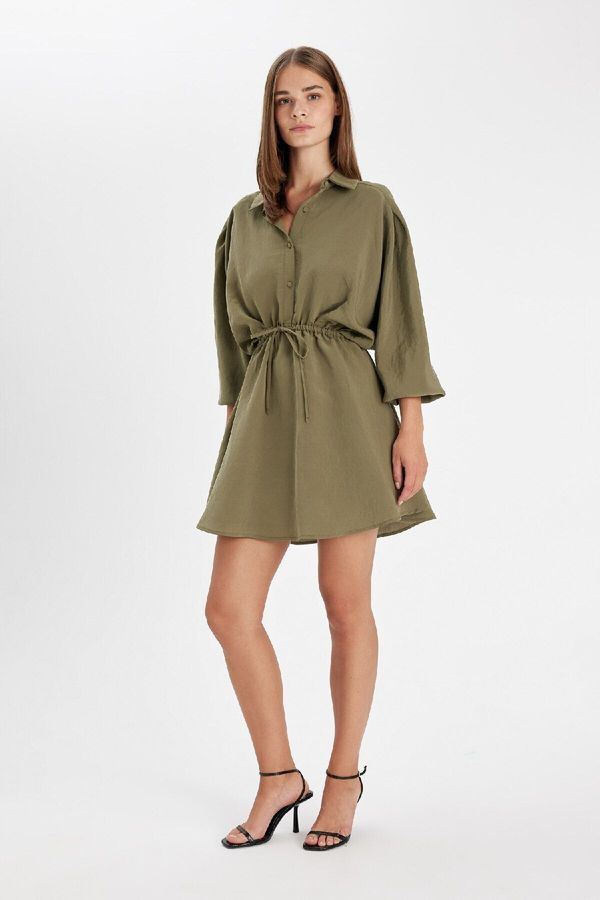 DEFACTO DEFACTO Shirt Collar Modal Long Sleeve Mini Dress