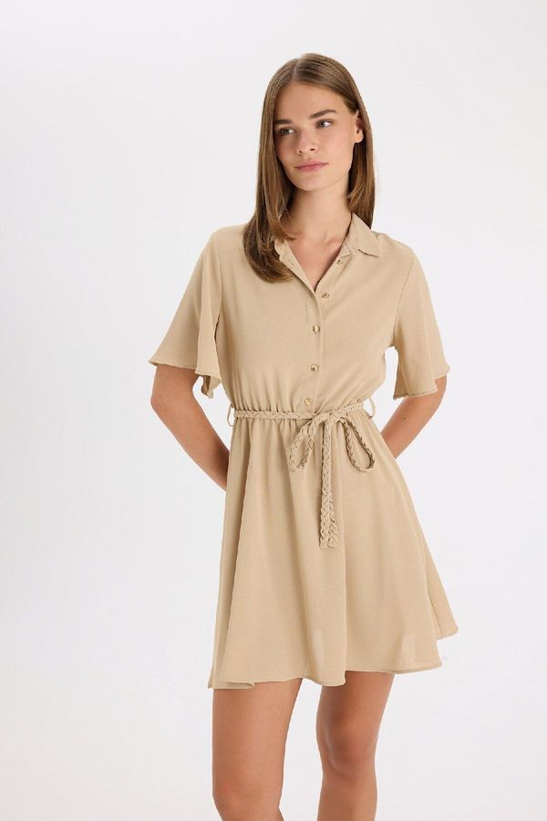 DEFACTO DEFACTO Shirt Collar Short Sleeve Mini Dress