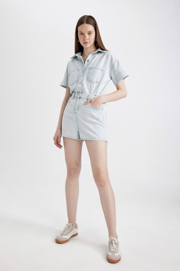 DEFACTO DEFACTO Short Sleeve Mini Jean Jumpsuit