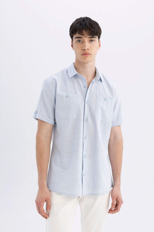 DEFACTO DEFACTO Slim Fit Polo Neck Linen Look Short Sleeve Shirt