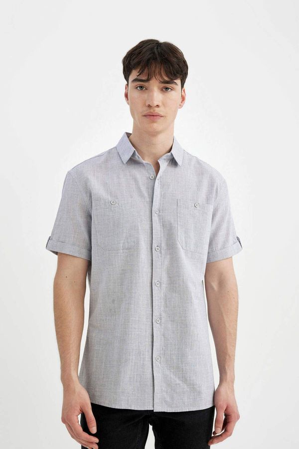 DEFACTO DEFACTO Slim Fit Polo Neck Linen Look Short Sleeve Shirt