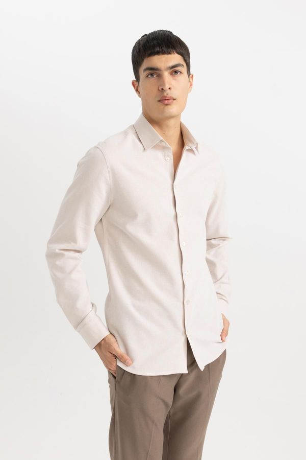 DEFACTO DEFACTO Slim Fit Slim Cut Polo Collar Honeycomb Textured Long Sleeve Shirt