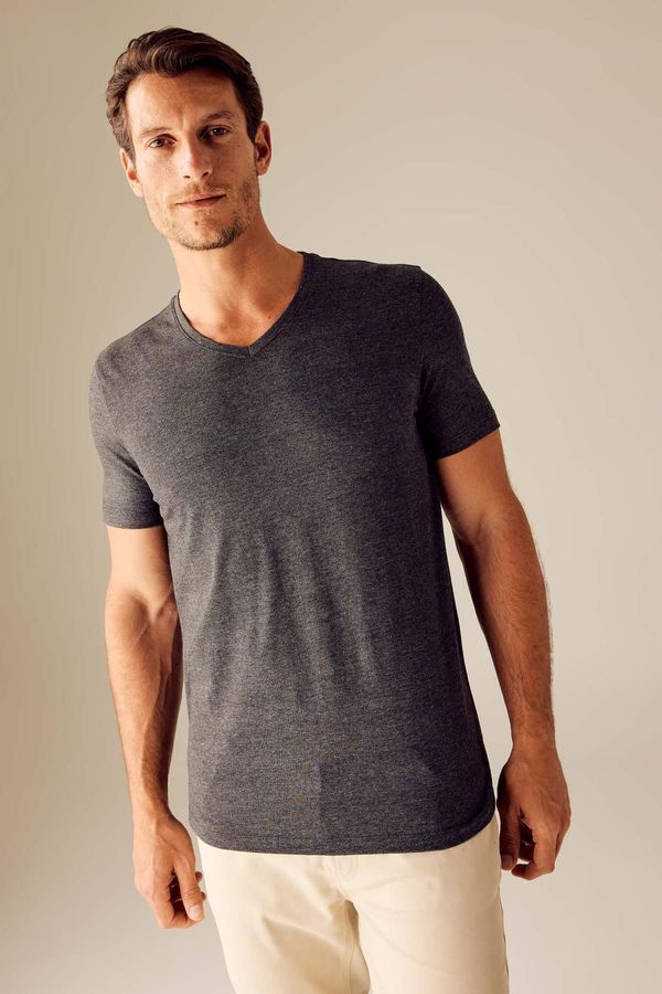 DEFACTO DEFACTO Slim Fit V-Neck Basic Short Sleeve Cotton T-Shirt