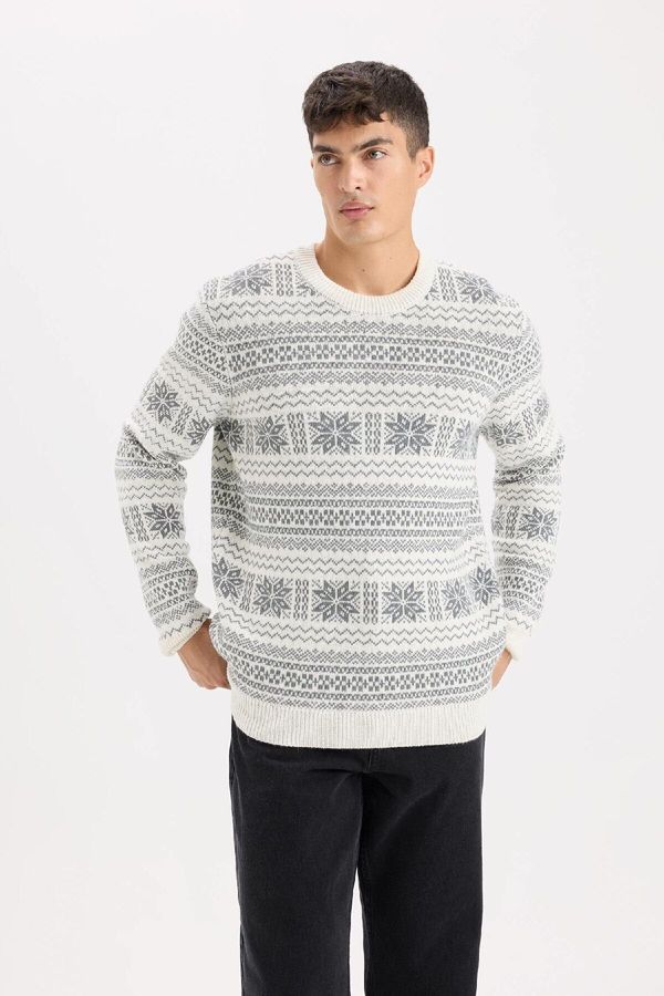DEFACTO DEFACTO Standard Fit Christmas Themed Crew Neck Knitted Sweater