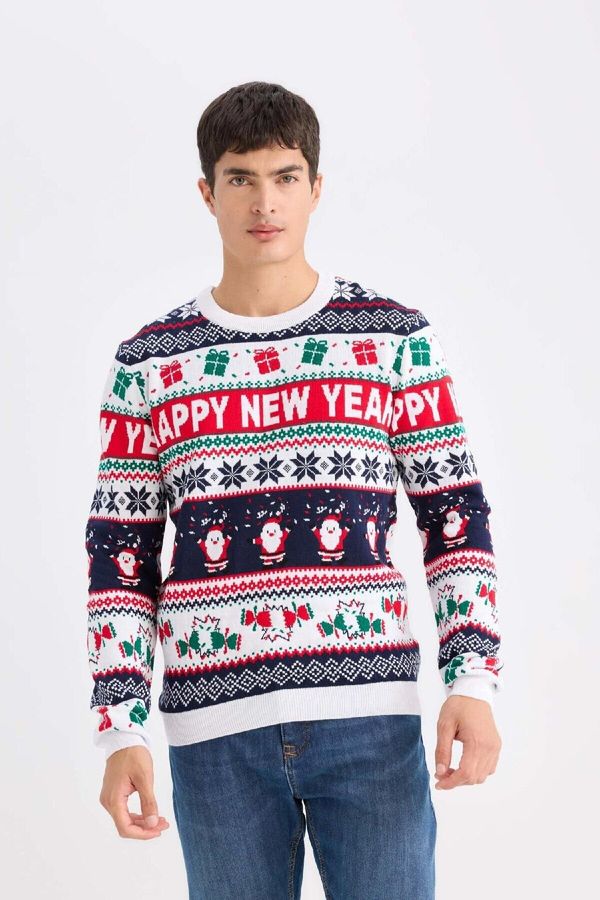 DEFACTO DEFACTO Standard Fit Christmas Themed Crew Neck Knitted Sweater
