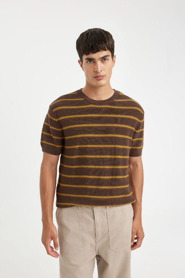 DEFACTO DEFACTO Standard Fit Crew Neck Cotton Striped Short Sleeve T-Shirt