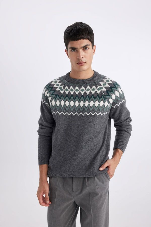 DEFACTO DEFACTO Standard Fit Patterned Crew Neck Sweater