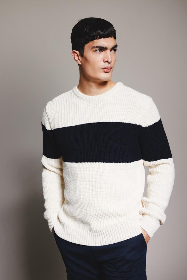 DEFACTO DEFACTO Standard Fit Regular Cut Striped Crew Neck Knitwear Sweater