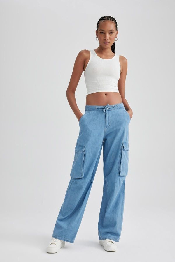 DEFACTO DEFACTO Straight Fit Cargo Normal Waist Long Jean Washed Trousers