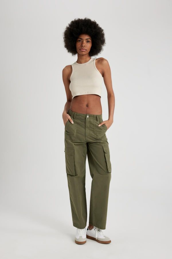 DEFACTO DEFACTO Straight Fit Cargo Pocket High Waist Standard Length Gabardine Trousers