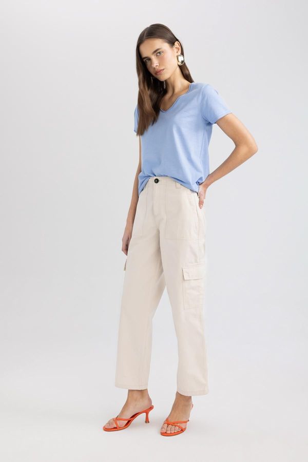 DEFACTO DEFACTO Straight Fit Cargo Pocket High Waist Wide Leg Gabardine Trousers