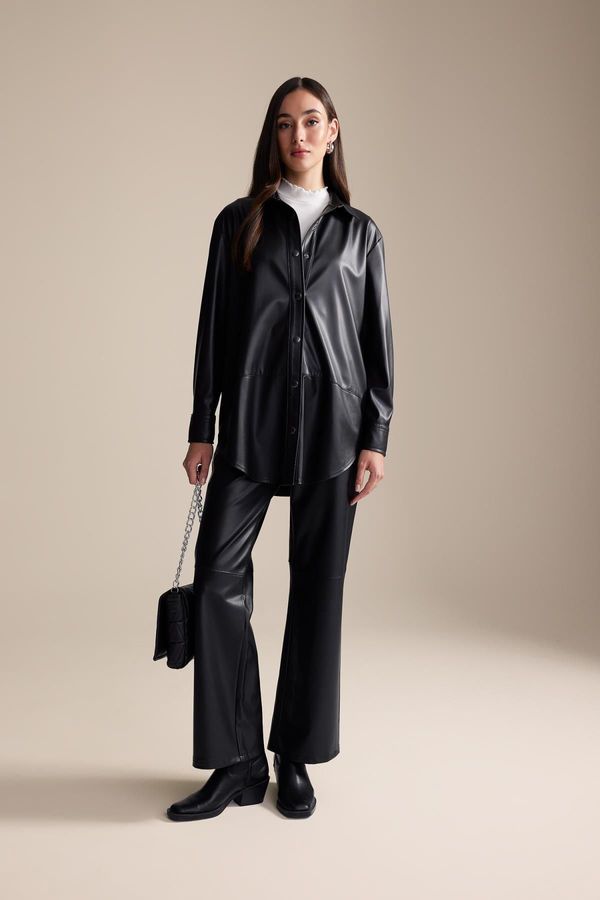 DEFACTO DEFACTO Straight Fit Faux Leather Trousers