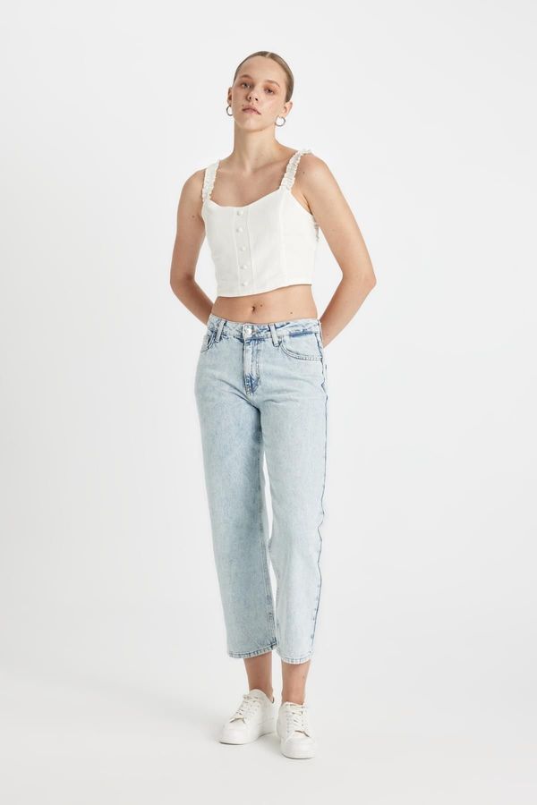 DEFACTO DEFACTO Straight Fit Normal Waist Ankle Length Jean Washed Trousers