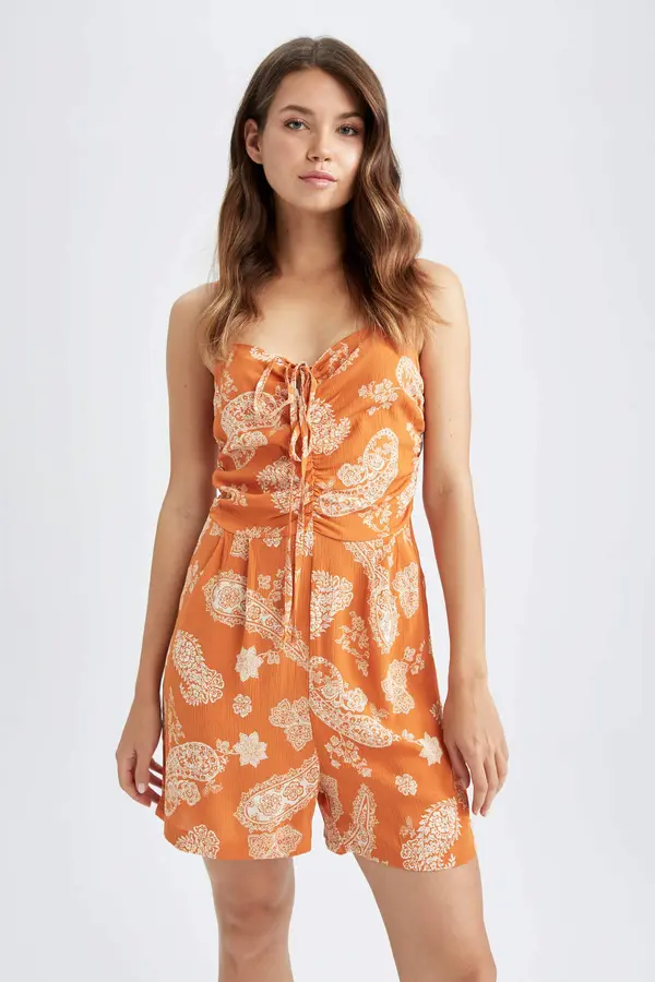 DEFACTO DEFACTO Straight Fit Square Collar Ethnic Strappy Jump Suit