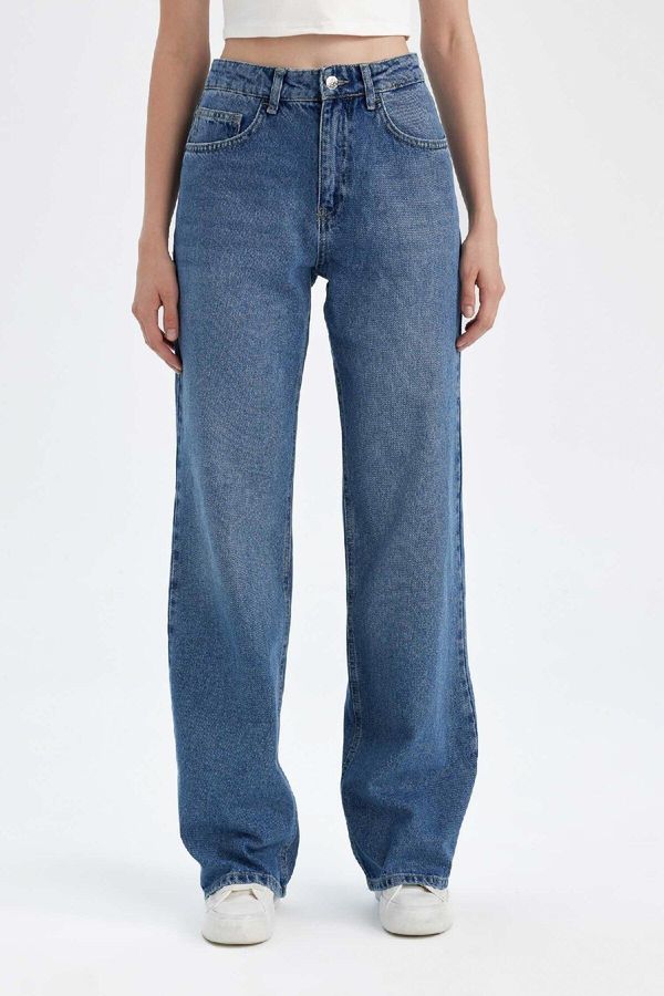 DEFACTO DEFACTO Straight Wide High Waist Long Jean Washed Trousers