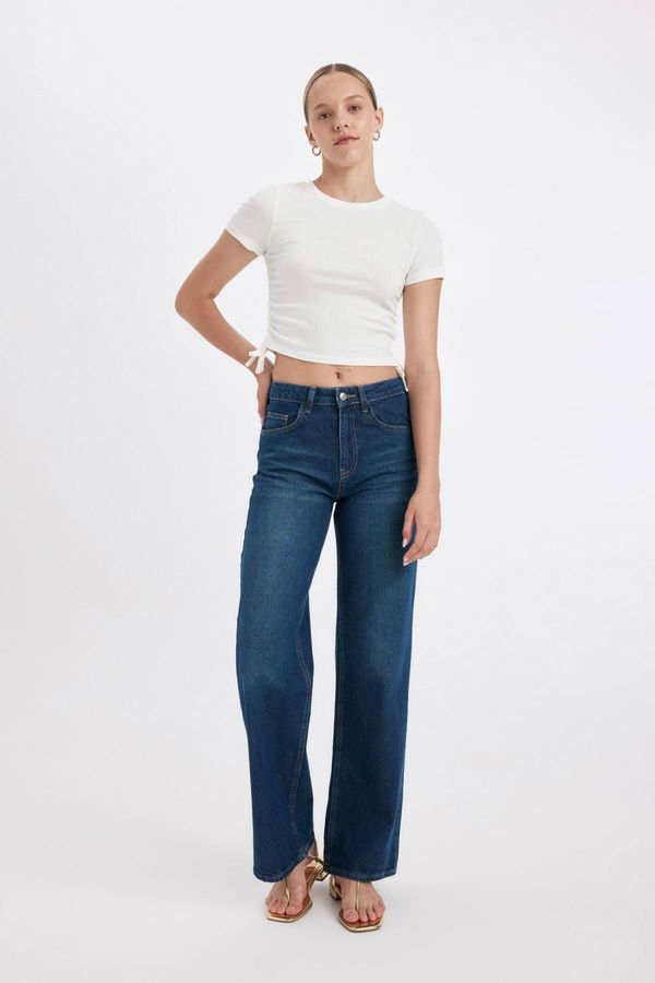 DEFACTO DEFACTO Straight Wide High Waist Long Jean Washed Trousers