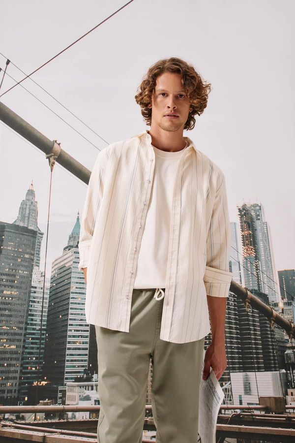 DEFACTO DEFACTO Striped Linen Blended Long Sleeve Shirt