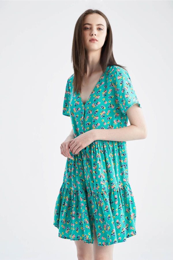 DEFACTO DEFACTO V-Neck Floral Short Sleeve Midi Dress