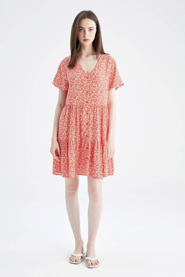 DEFACTO DEFACTO V-Neck Floral Short Sleeve Midi Dress