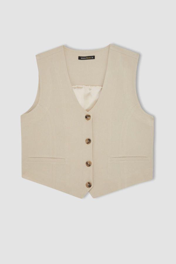 DEFACTO DEFACTO V-Neck Linen Blend Blazer Vest