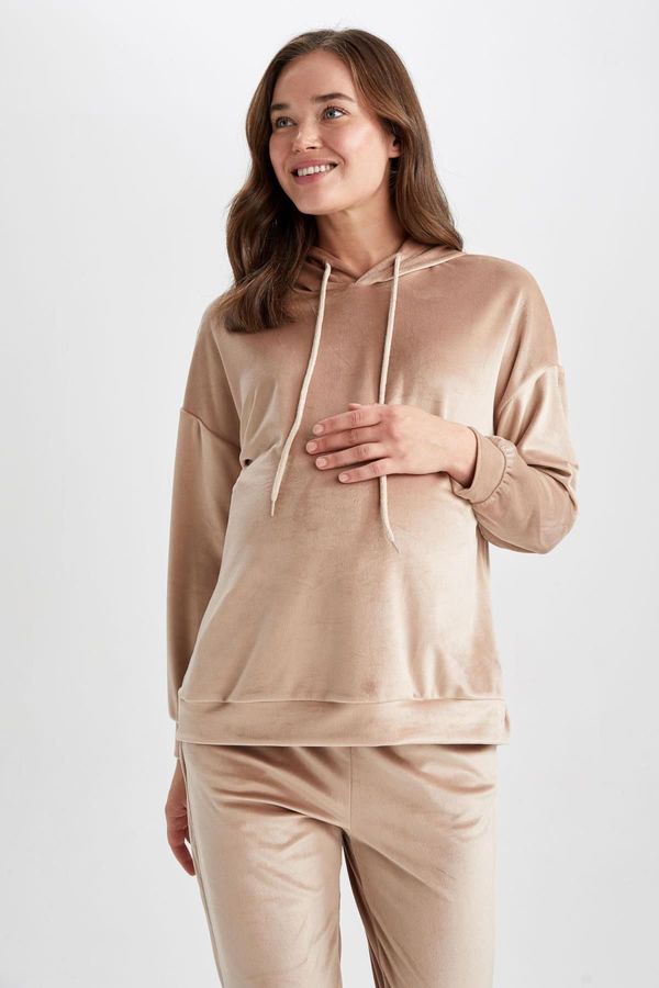 DEFACTO DEFACTO Velvet Maternity Sweatshirt with Hooded Sleeves and Flywheel