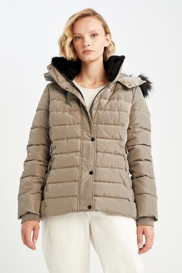 DEFACTO DEFACTO Water Repellent Hooded Faux Für Puffer Jacket