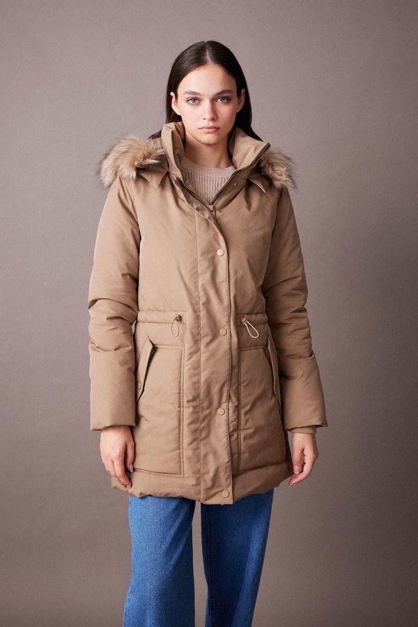 DEFACTO DEFACTO Water Repellent Oversize Wide Cut Detachable Faux Für Hooded Coat Parka