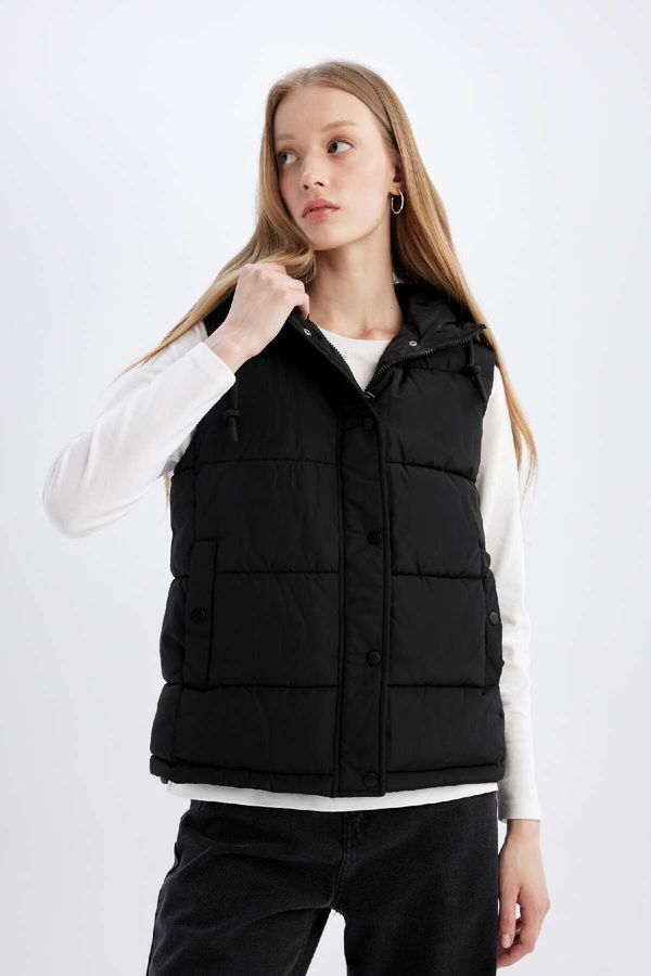 DEFACTO DEFACTO Water Repellent Regular Fit Hooded Zippered Pocket Seasonal Puffer Vest