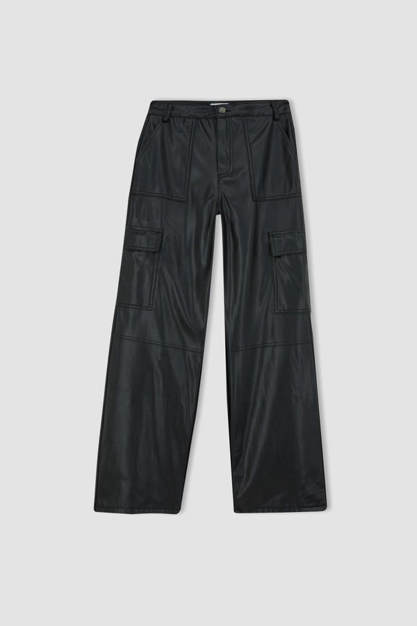 DEFACTO DEFACTO Wide Leg Cargo Faux Leather Trousers