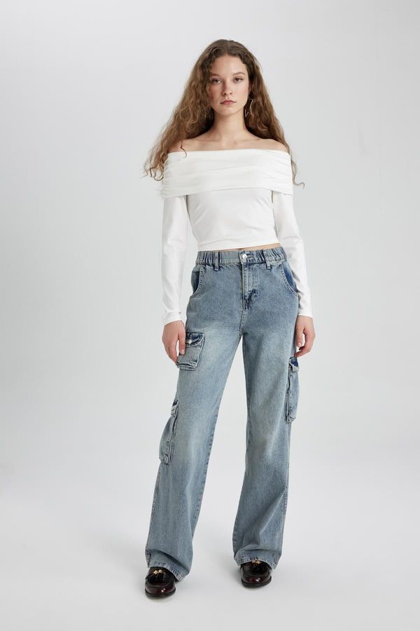 DEFACTO DEFACTO Wide Leg Cargo High Waist Wide Leg Long Jean Trousers