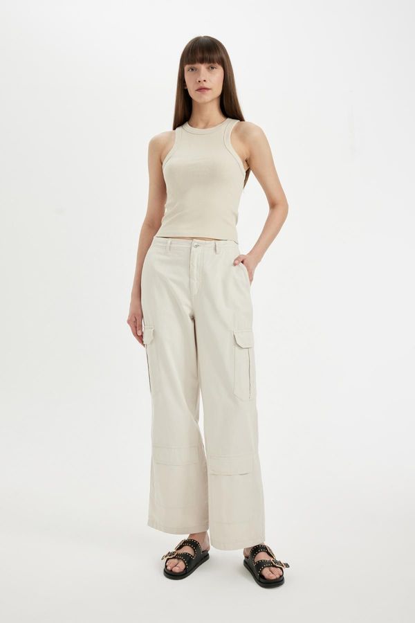 DEFACTO DEFACTO Wide Leg Cargo Pocket Normal Waist Standard Length Gabardine Trousers