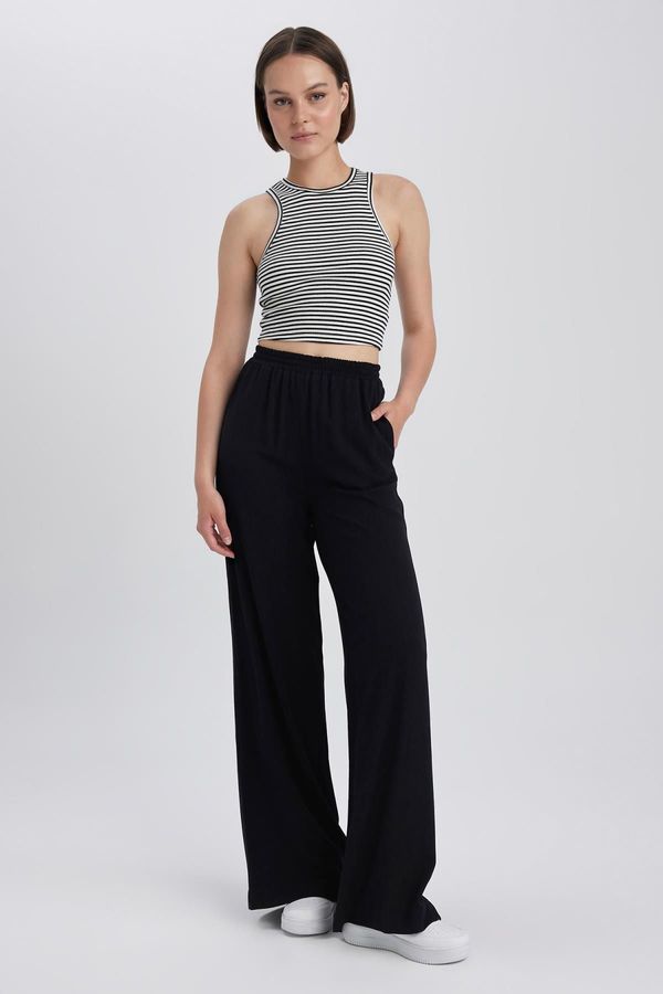 DEFACTO DEFACTO Wide Leg High Waist Standard Crinkle Viscose Trousers