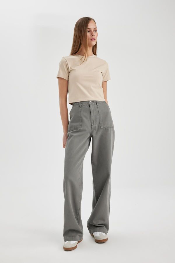 DEFACTO DEFACTO Wide Leg Normal Waist Standard Size Gabardine Trousers