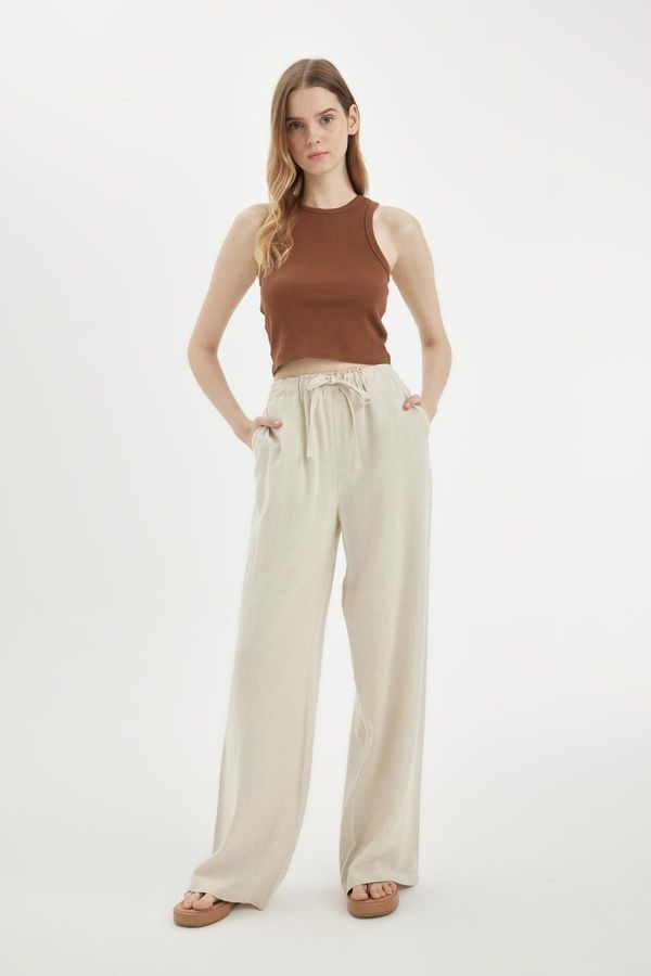 DEFACTO DEFACTO Wide Leg Three Pockets Regular Waist Standard Length Linen Blended Pants