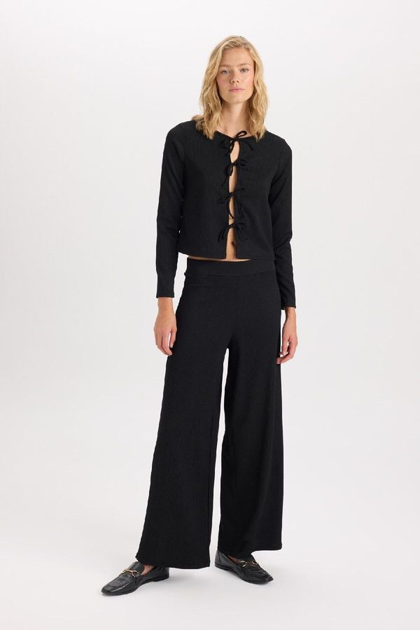 DEFACTO DEFACTO Wide Leg Wide Leg Elastic Waist Basic Plain Crepe Trousers