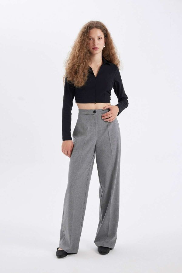 DEFACTO DEFACTO Wide Leg Wide Leg High Waist Basic Plain Standard Length Trousers