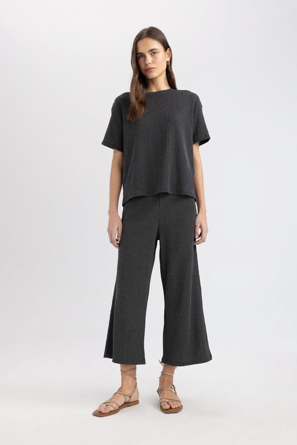 DEFACTO DEFACTO Wide Leg Wide Leg Normal Waist Crepe Capri Pants