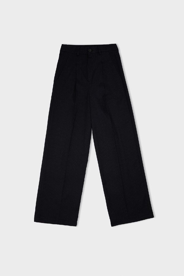 DEFACTO DEFACTO Wide Leg Wide Leg Pocket High Waist Plain Basic Darted Classic Navy Blue Trousers