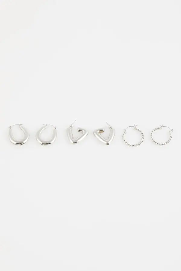DEFACTO DEFACTO Women's 3-Piece Hoop Silver Earrings