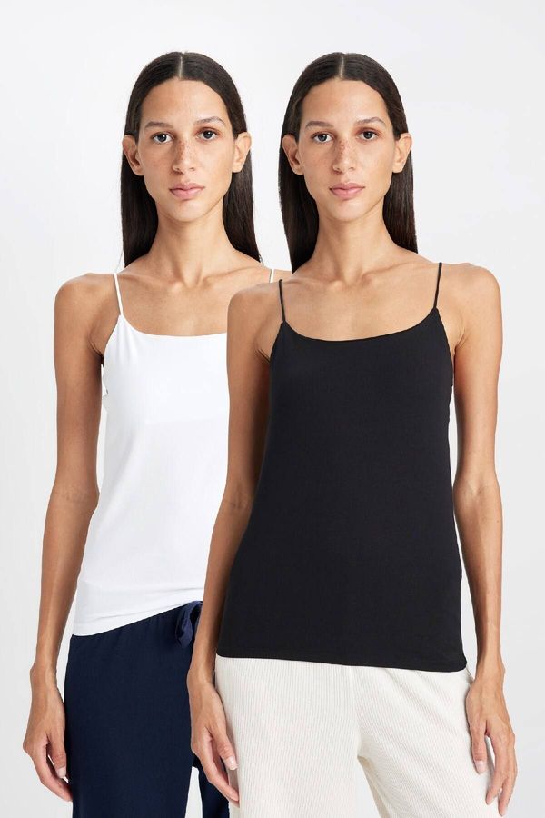 DEFACTO DEFACTO Women's Fall In Love Basic Plain Thin Strap 2-Pack Undershirt