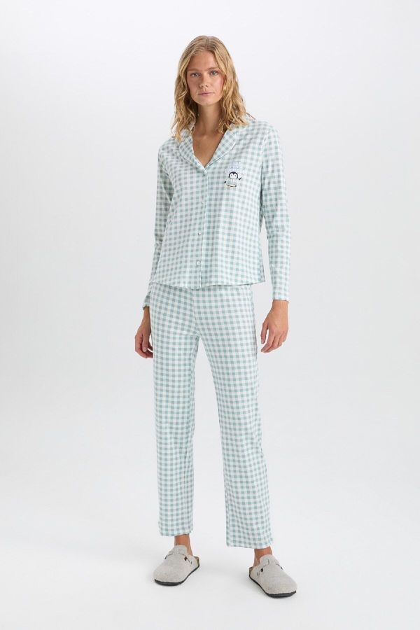 DEFACTO DEFACTO Women's Fall in Love Regular Fit Plaid Long Sleeve Top and Bottom Pajama Set