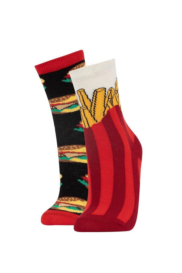 DEFACTO DEFACTO Women's Hamburger Printed 2-Piece Cotton Fun Socks